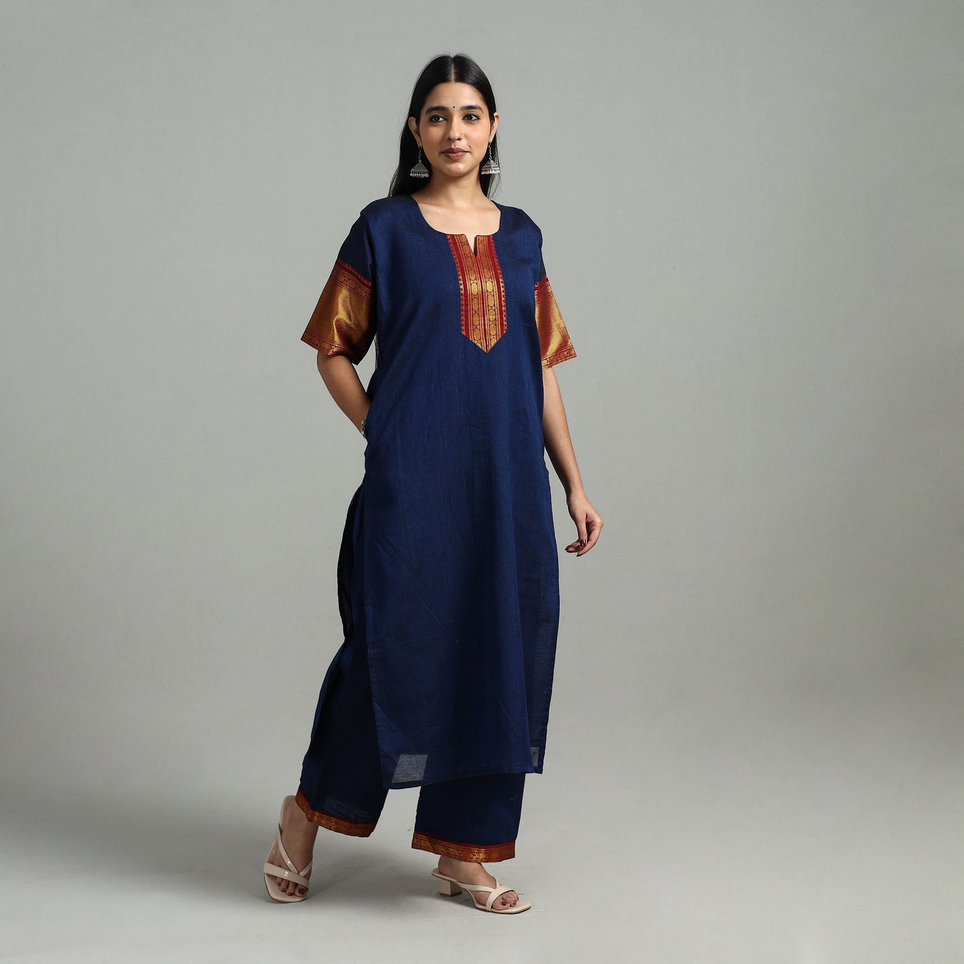 Blue - Cotton Dharwad Kurta Set with Palazzo & Dupatta 20