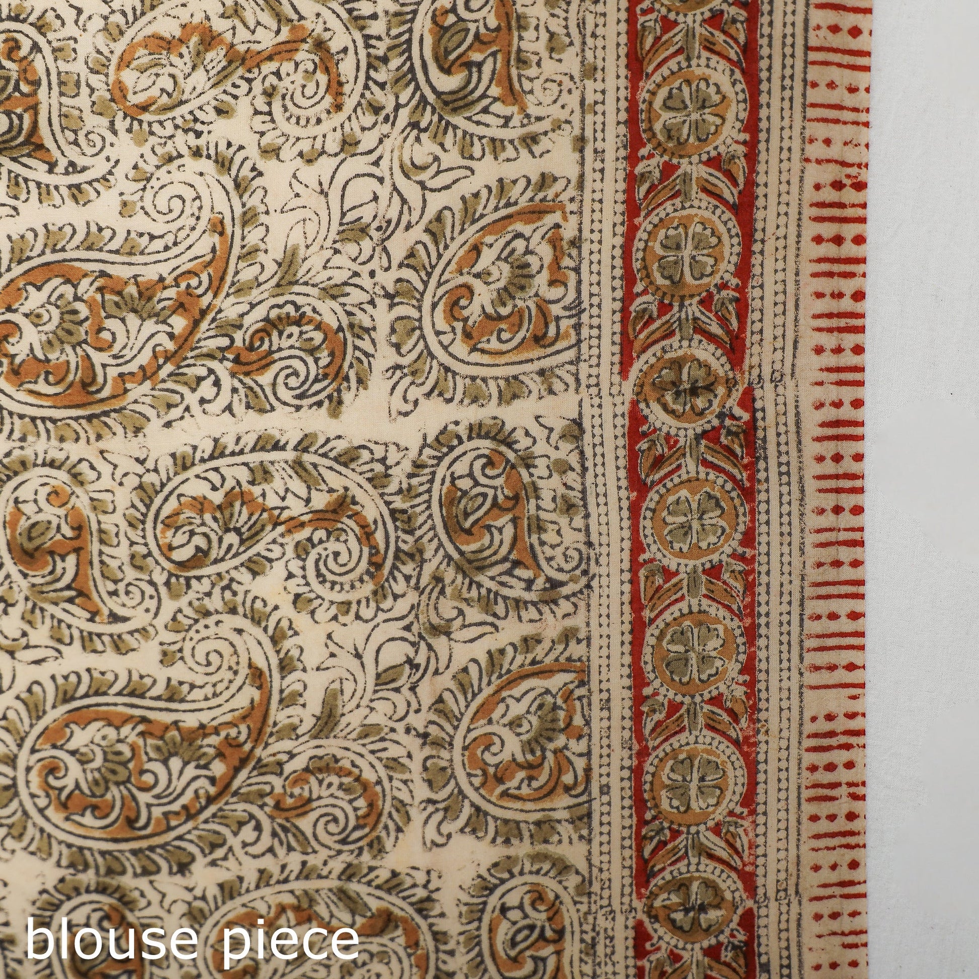 Beige - Pedana Block Print Cotton Kalamkari Saree