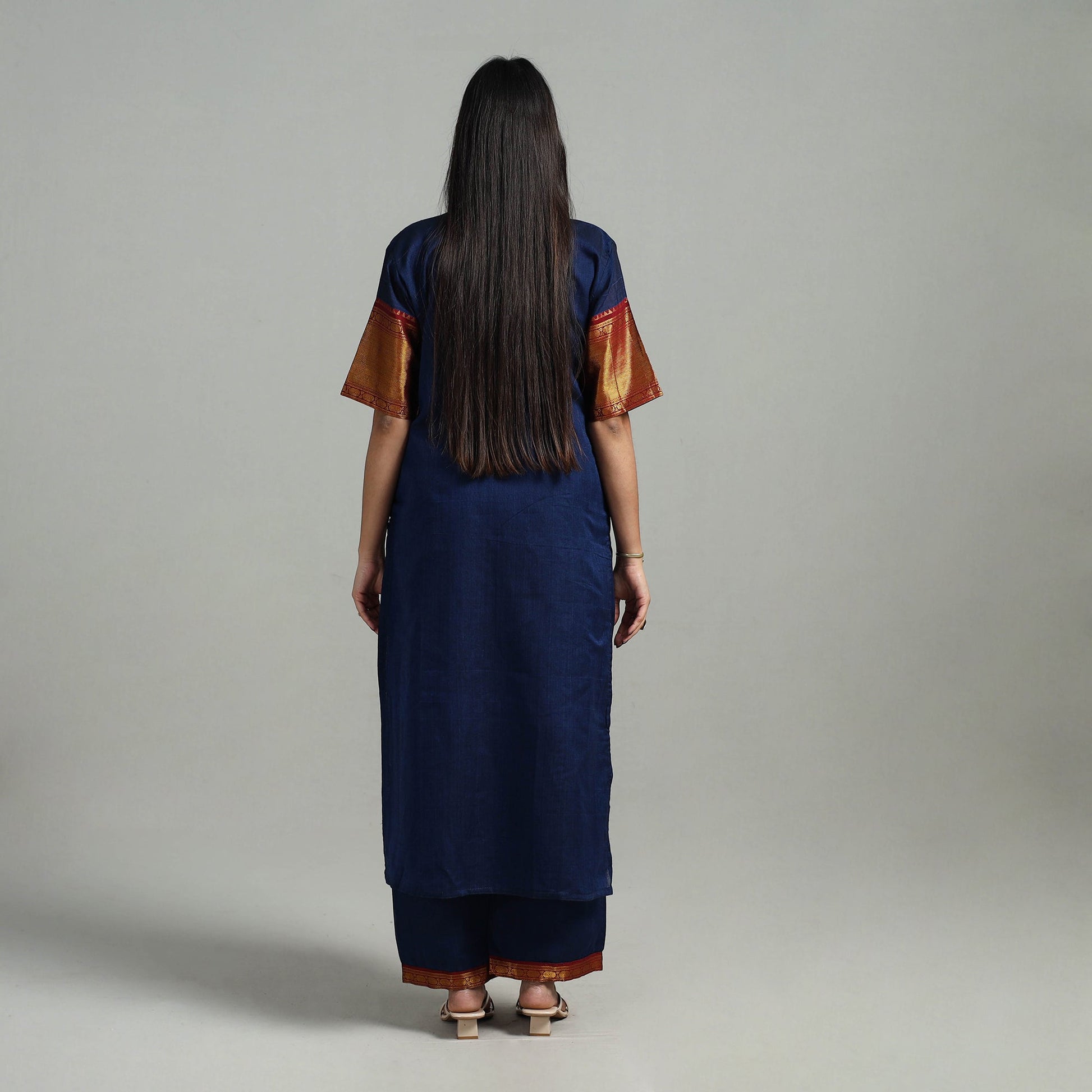 Blue - Cotton Dharwad Kurta Set with Palazzo & Dupatta 20