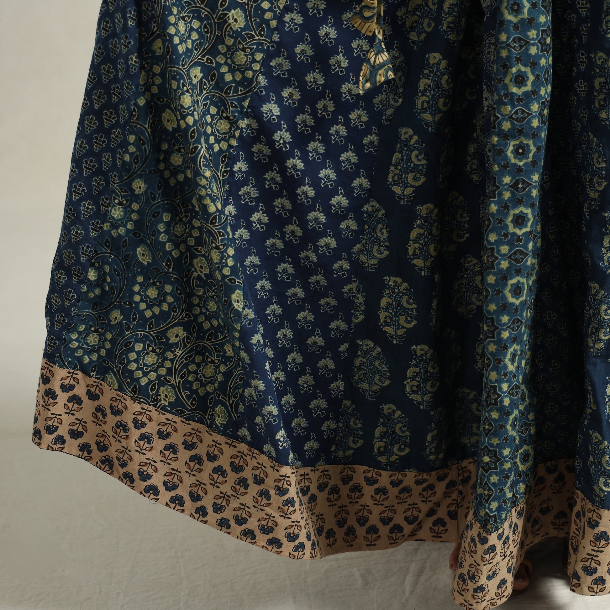 Blue - Ajrakh Block Printed 24 Kali Patchwork Cotton Long Skirt 31