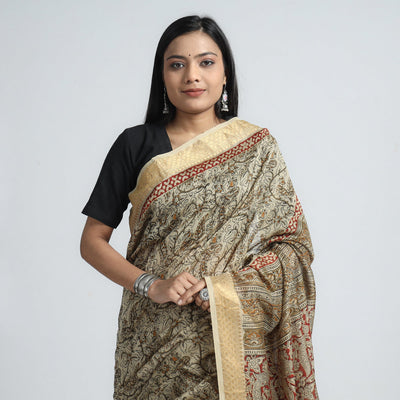Beige - Original Pedana Kalamkari Block Print Silk Saree