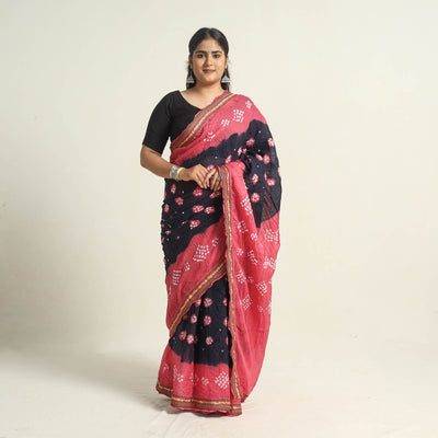Black - Kutch Tie-Dye Cotton Bandhani Saree with Blouse Piece 57