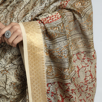 Beige - Original Pedana Kalamkari Block Print Silk Saree