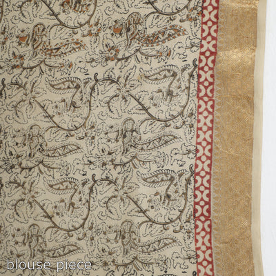 Beige - Original Pedana Kalamkari Block Print Silk Saree