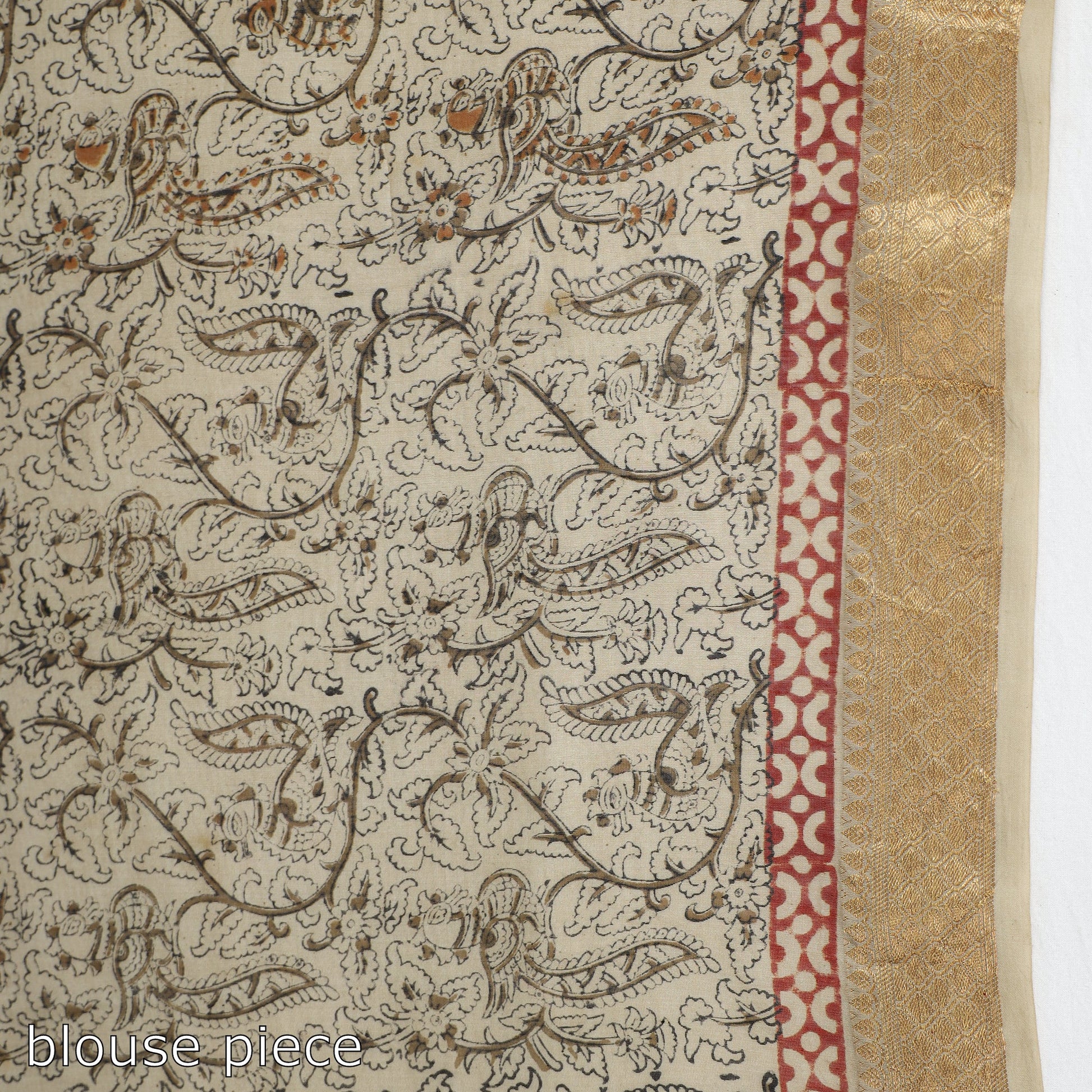 Beige - Original Pedana Kalamkari Block Print Silk Saree