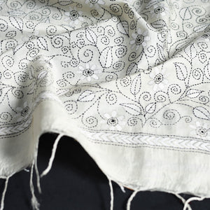Beige - Handloom Desi Tussar Bengal Kantha Work Stole 48