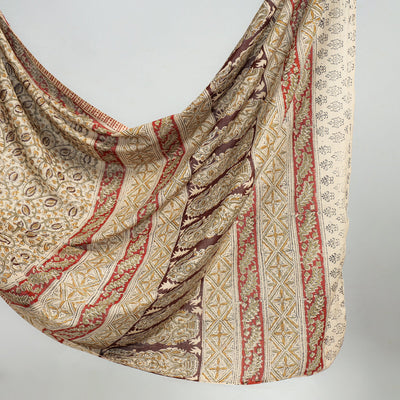 Beige - Pedana Block Print Cotton Kalamkari Saree