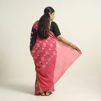 Black - Kutch Tie-Dye Cotton Bandhani Saree with Blouse Piece 57