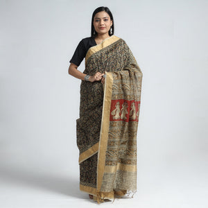 Black - Original Pedana Kalamkari Block Print Silk Saree