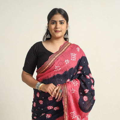 Black - Kutch Tie-Dye Cotton Bandhani Saree with Blouse Piece 57