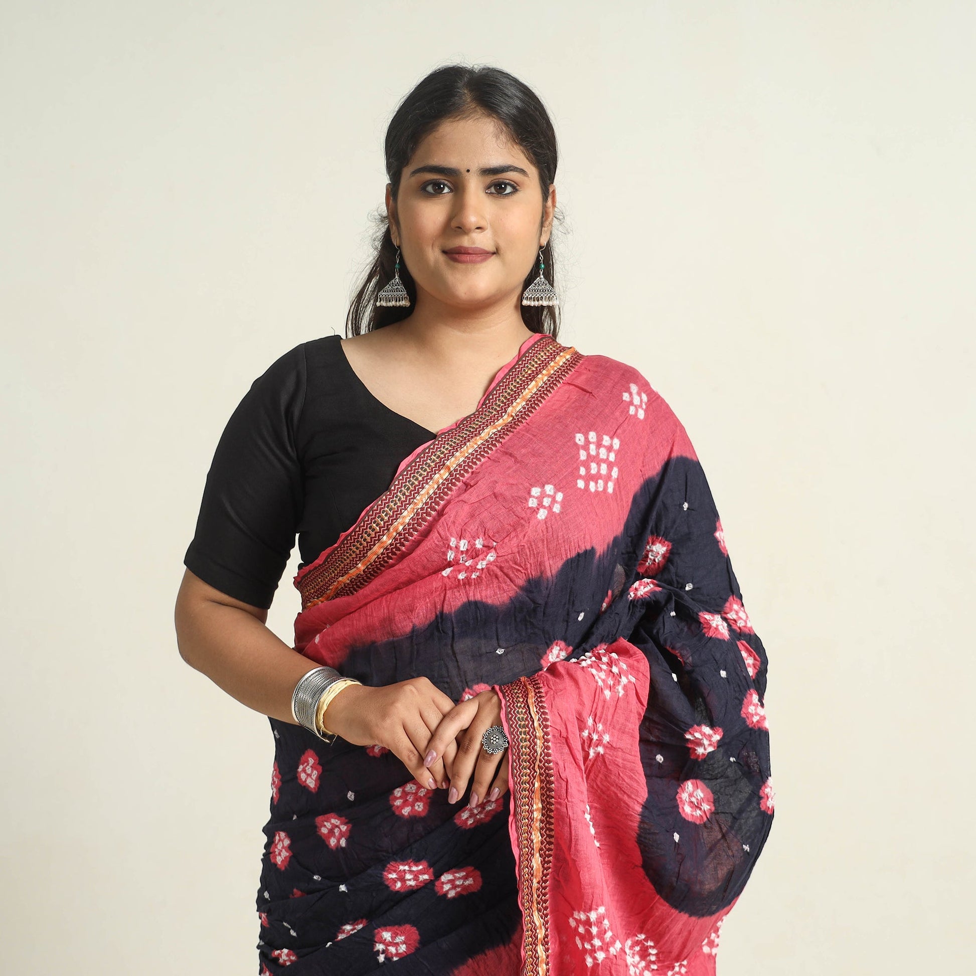 Black - Kutch Tie-Dye Cotton Bandhani Saree with Blouse Piece 57