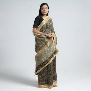 Black - Original Pedana Kalamkari Block Print Silk Saree