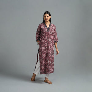 Brown - Block Printed Cotton Straight Bagru Kurta 07