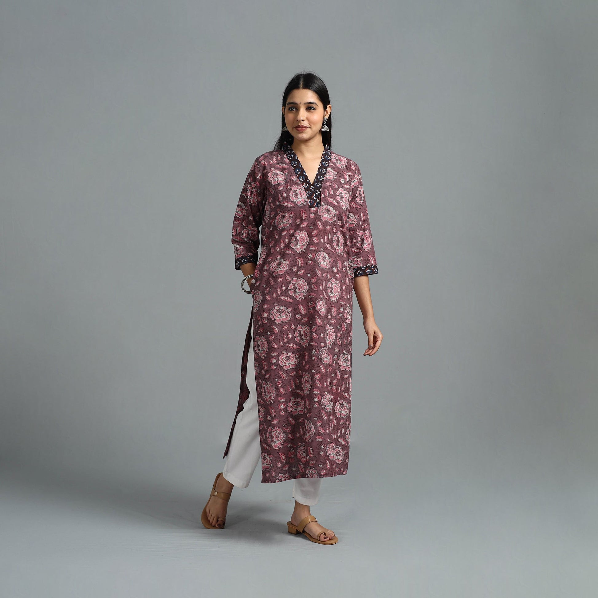 Brown - Block Printed Cotton Straight Bagru Kurta 07