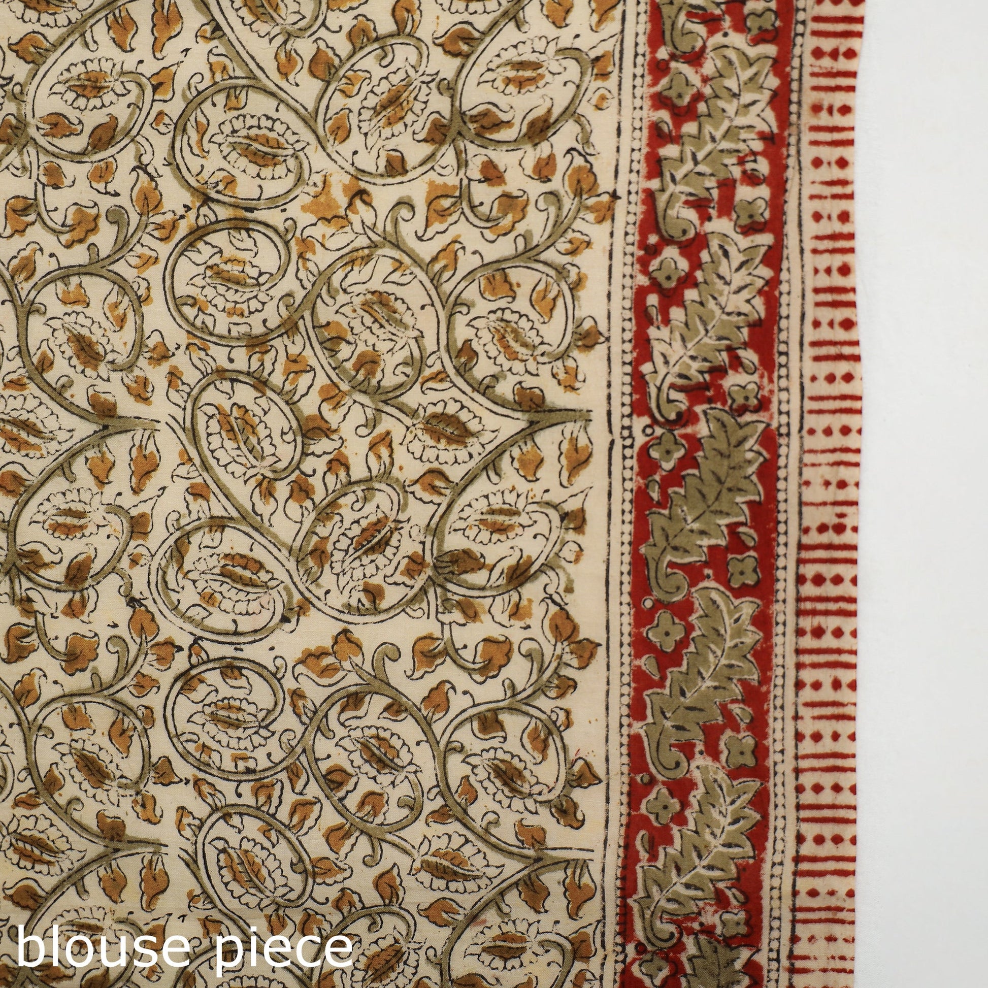 Beige - Pedana Block Print Cotton Kalamkari Saree