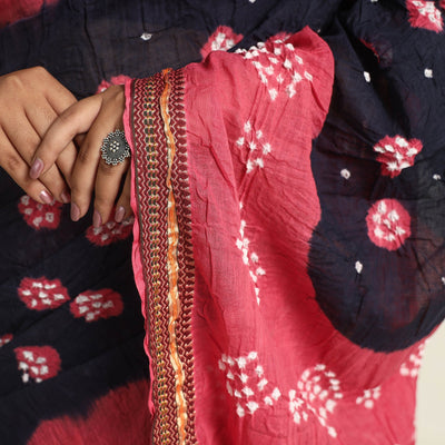 Black - Kutch Tie-Dye Cotton Bandhani Saree with Blouse Piece 57