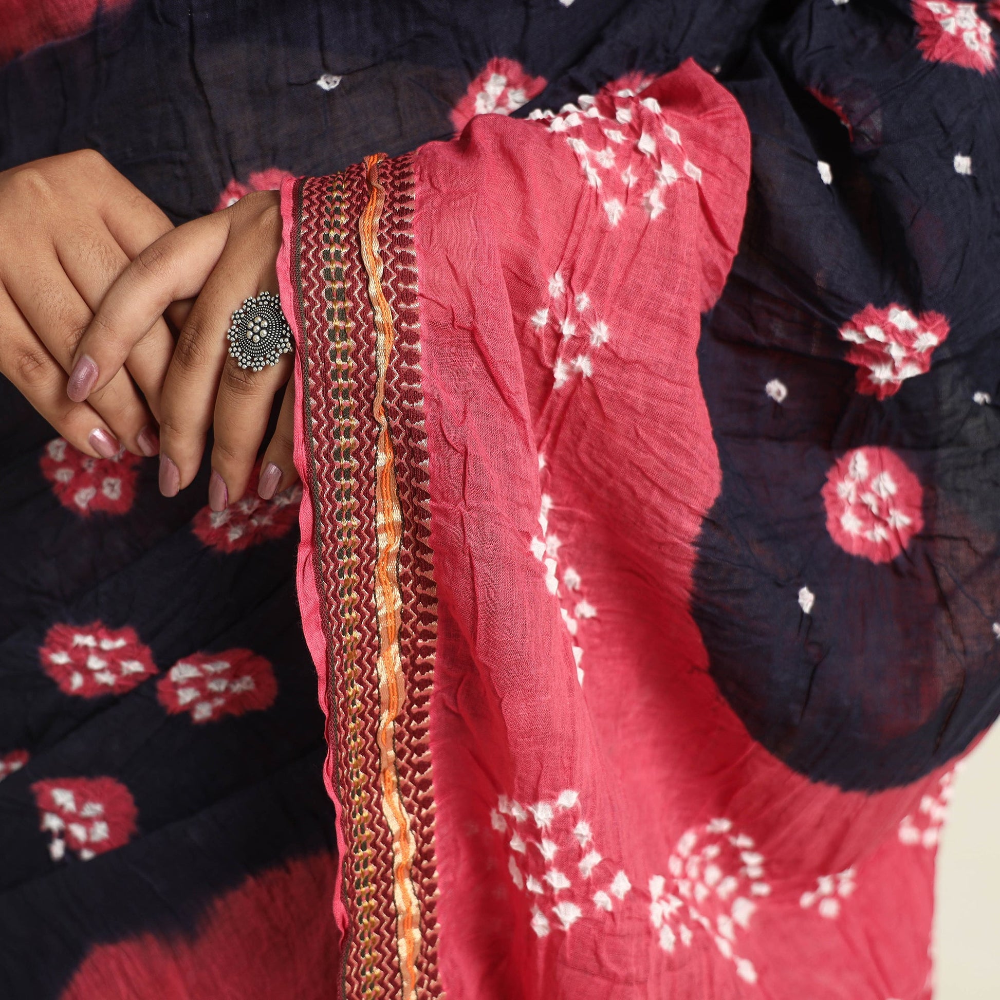 Black - Kutch Tie-Dye Cotton Bandhani Saree with Blouse Piece 57