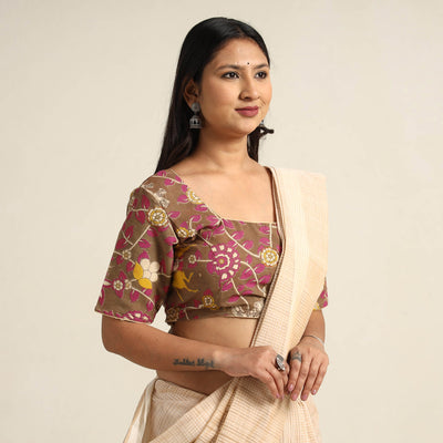 Brown - Kalamkari Printed Cotton Stitched Blouse 11