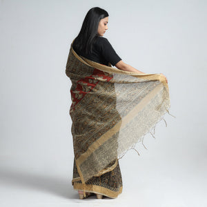 Black - Original Pedana Kalamkari Block Print Silk Saree