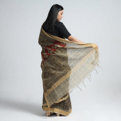Black - Original Pedana Kalamkari Block Print Silk Saree