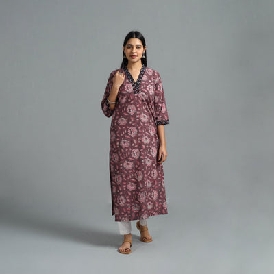 Brown - Block Printed Cotton Straight Bagru Kurta 07