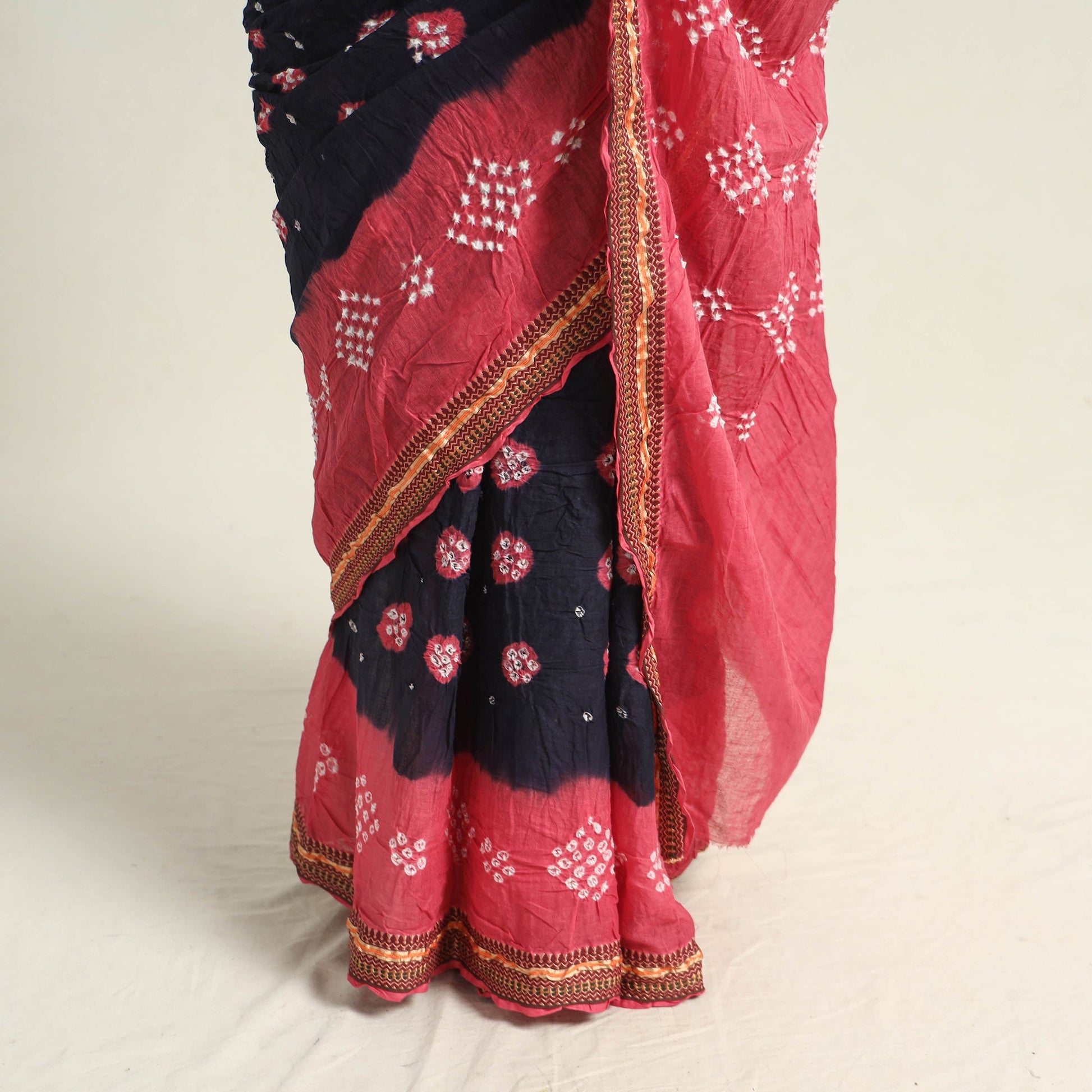 Black - Kutch Tie-Dye Cotton Bandhani Saree with Blouse Piece 57