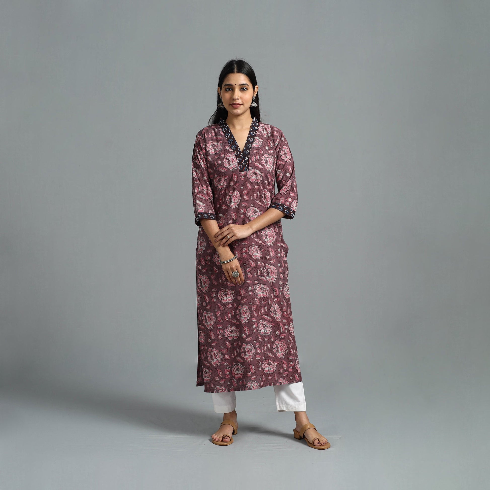 Brown - Block Printed Cotton Straight Bagru Kurta 07