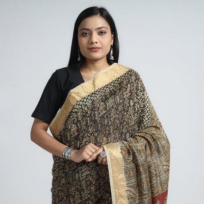 Black - Original Pedana Kalamkari Block Print Silk Saree
