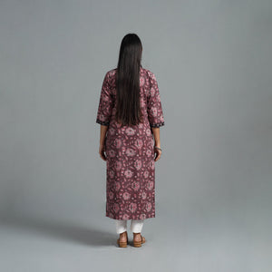 Brown - Block Printed Cotton Straight Bagru Kurta 07
