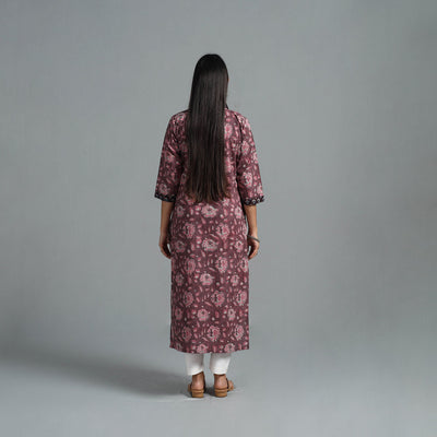 Brown - Block Printed Cotton Straight Bagru Kurta 07