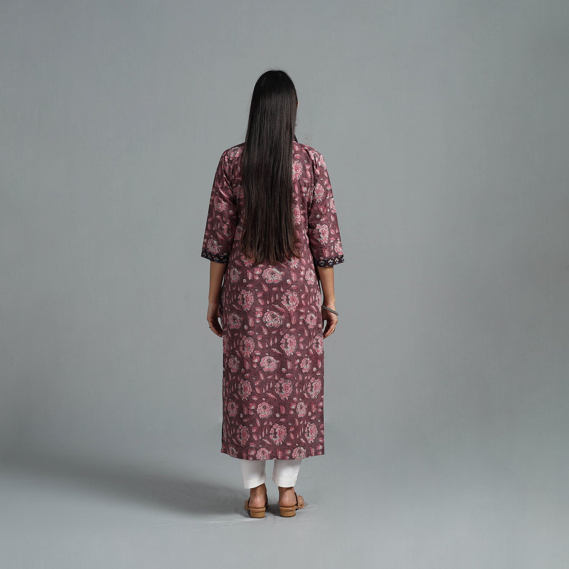 Brown - Block Printed Cotton Straight Bagru Kurta 07