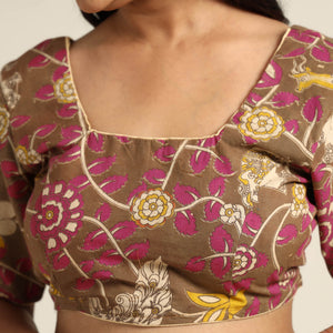 Brown - Kalamkari Printed Cotton Stitched Blouse 11