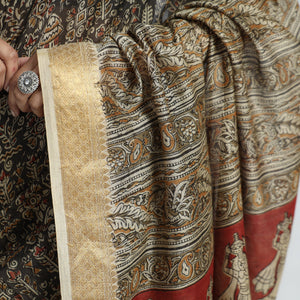 Black - Original Pedana Kalamkari Block Print Silk Saree