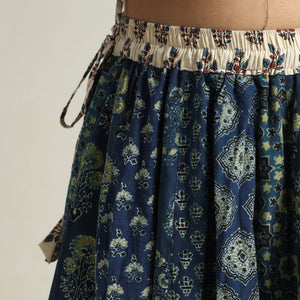 Blue - Ajrakh Block Printed 24 Kali Patchwork Cotton Long Skirt 32