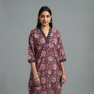Brown - Block Printed Cotton Straight Bagru Kurta 07