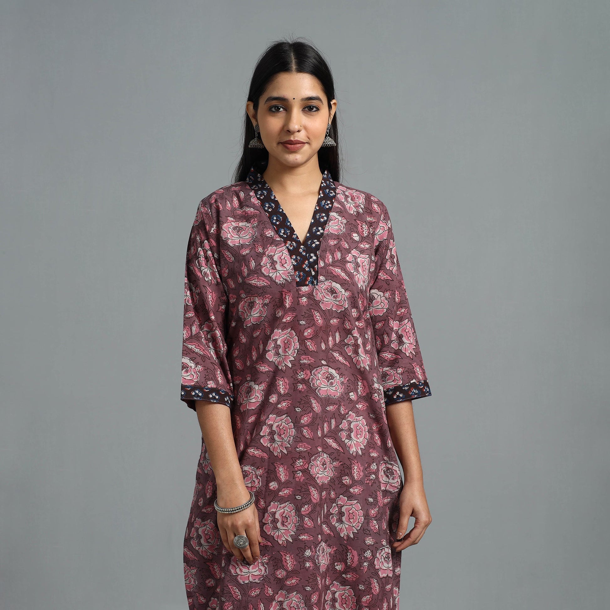 Brown - Block Printed Cotton Straight Bagru Kurta 07