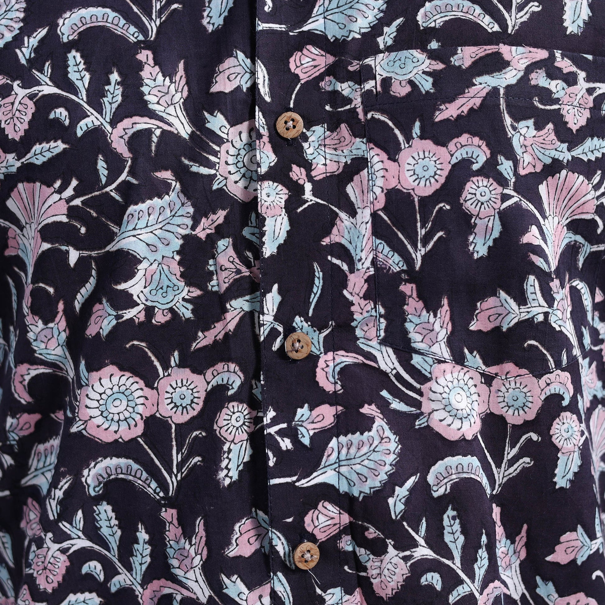 Black - Sanganeri Block Printed Cotton Men Full Sleeve Shirt 05