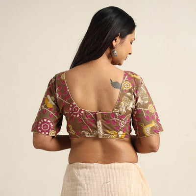Brown - Kalamkari Printed Cotton Stitched Blouse 11