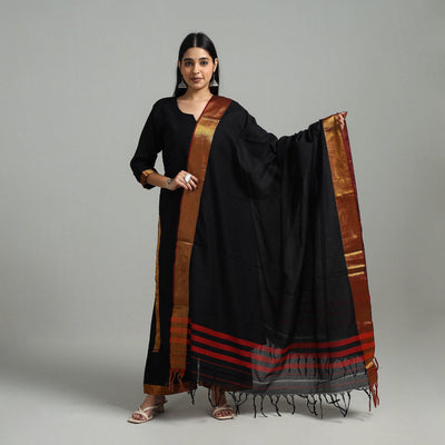 Black - Cotton Dharwad Kurta Set with Palazzo & Dupatta 24