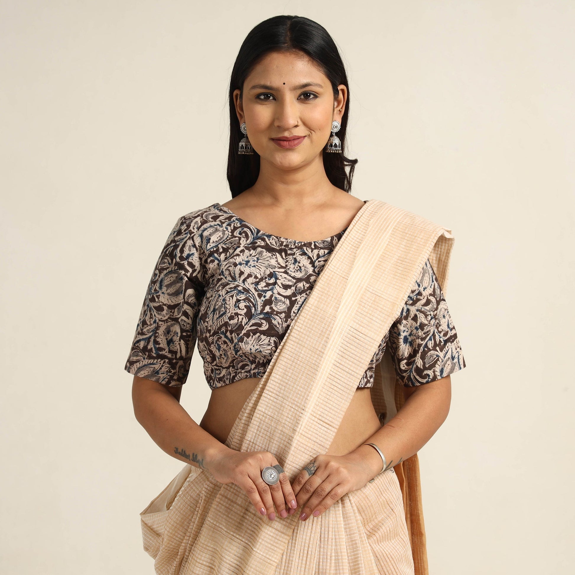 Brown - Pedana Kalamkari Block Printed Cotton Stitched Blouse 29