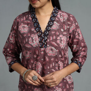 Brown - Block Printed Cotton Straight Bagru Kurta 07