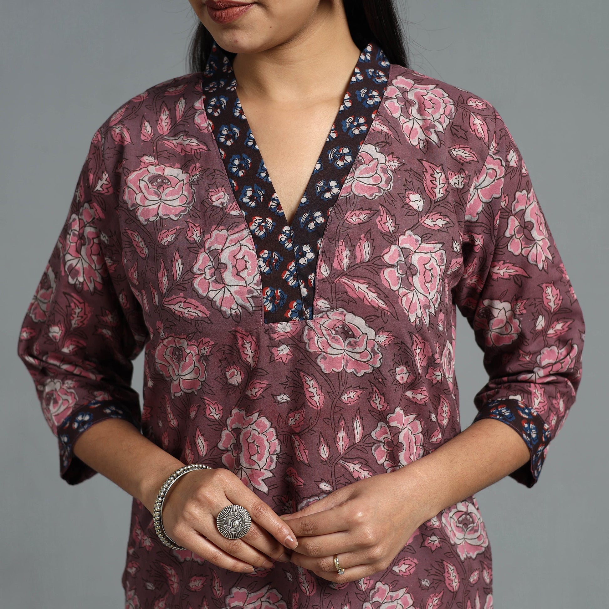 Brown - Block Printed Cotton Straight Bagru Kurta 07