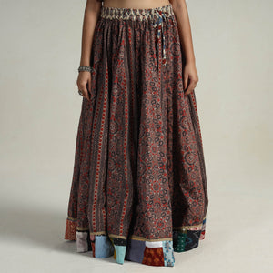 Brown - Kutch Block Printed 24 Kali Cotton Long Skirt 40