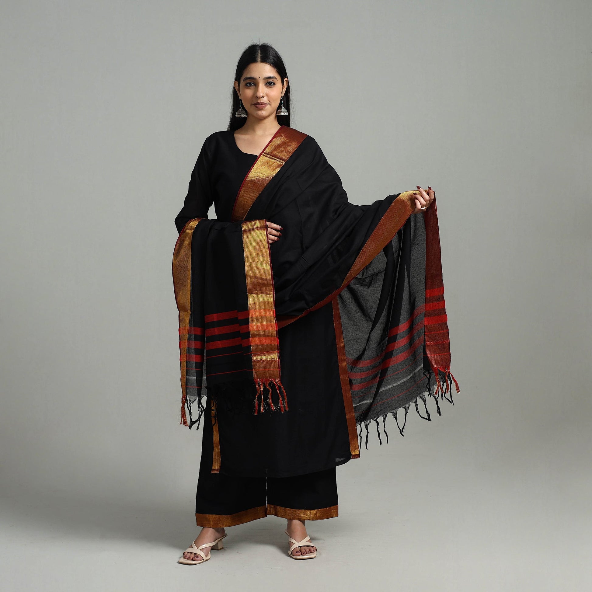 Black - Cotton Dharwad Kurta Set with Palazzo & Dupatta 24