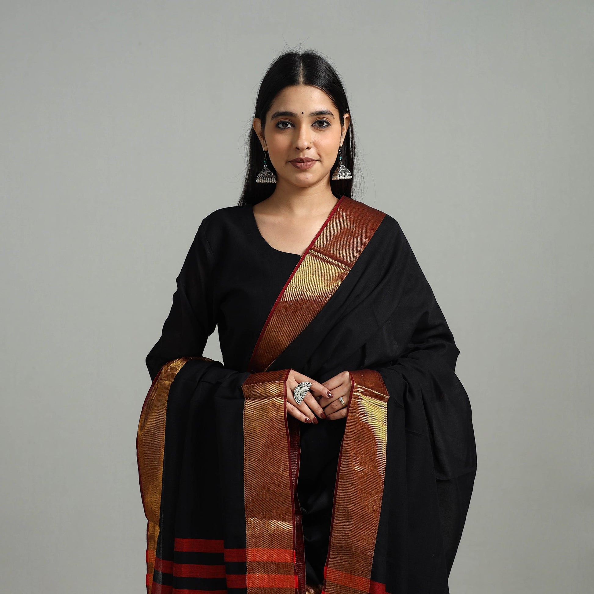 Black - Cotton Dharwad Kurta Set with Palazzo & Dupatta 24