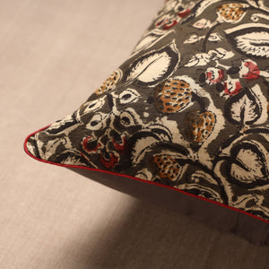Brown - Block Print Cotton Kalamkari Cushion Cover (16 x 16 in)