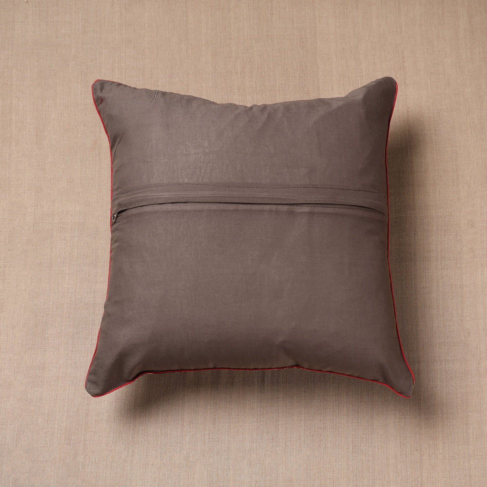 Brown - Block Print Cotton Kalamkari Cushion Cover (16 x 16 in)