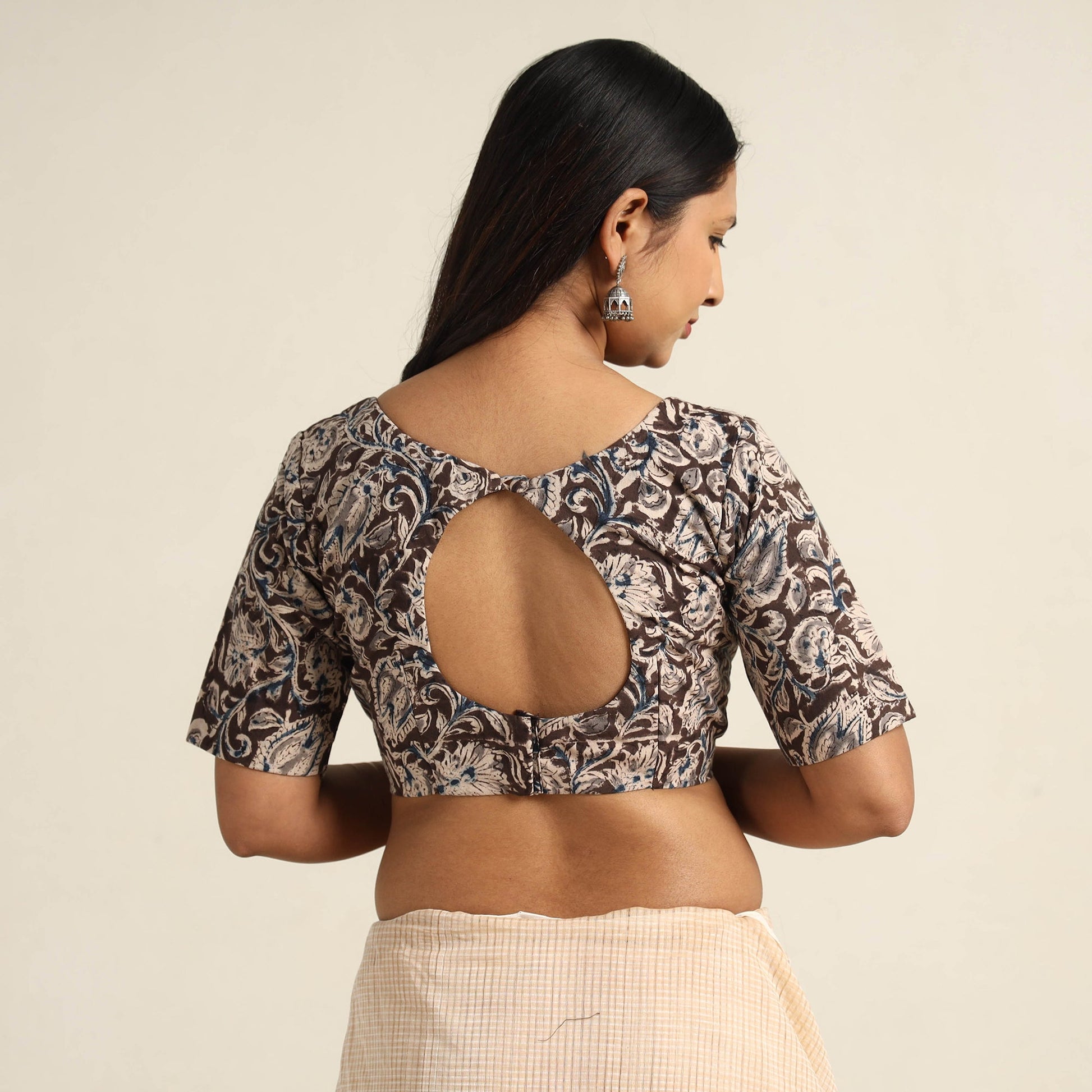 Brown - Pedana Kalamkari Block Printed Cotton Stitched Blouse 29