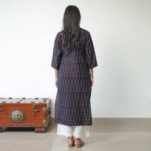 Brown - Mercerised Cotton Pochampally Ikat Kurta (Straight) 16