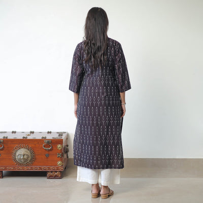 Brown - Mercerised Cotton Pochampally Ikat Kurta (Straight) 16